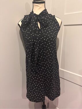 LOFT Black Sleeveless Tie-Neck Mini Dress with White PAW Print
